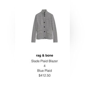 Rag & Bone Blue Plaid Slade Blazer